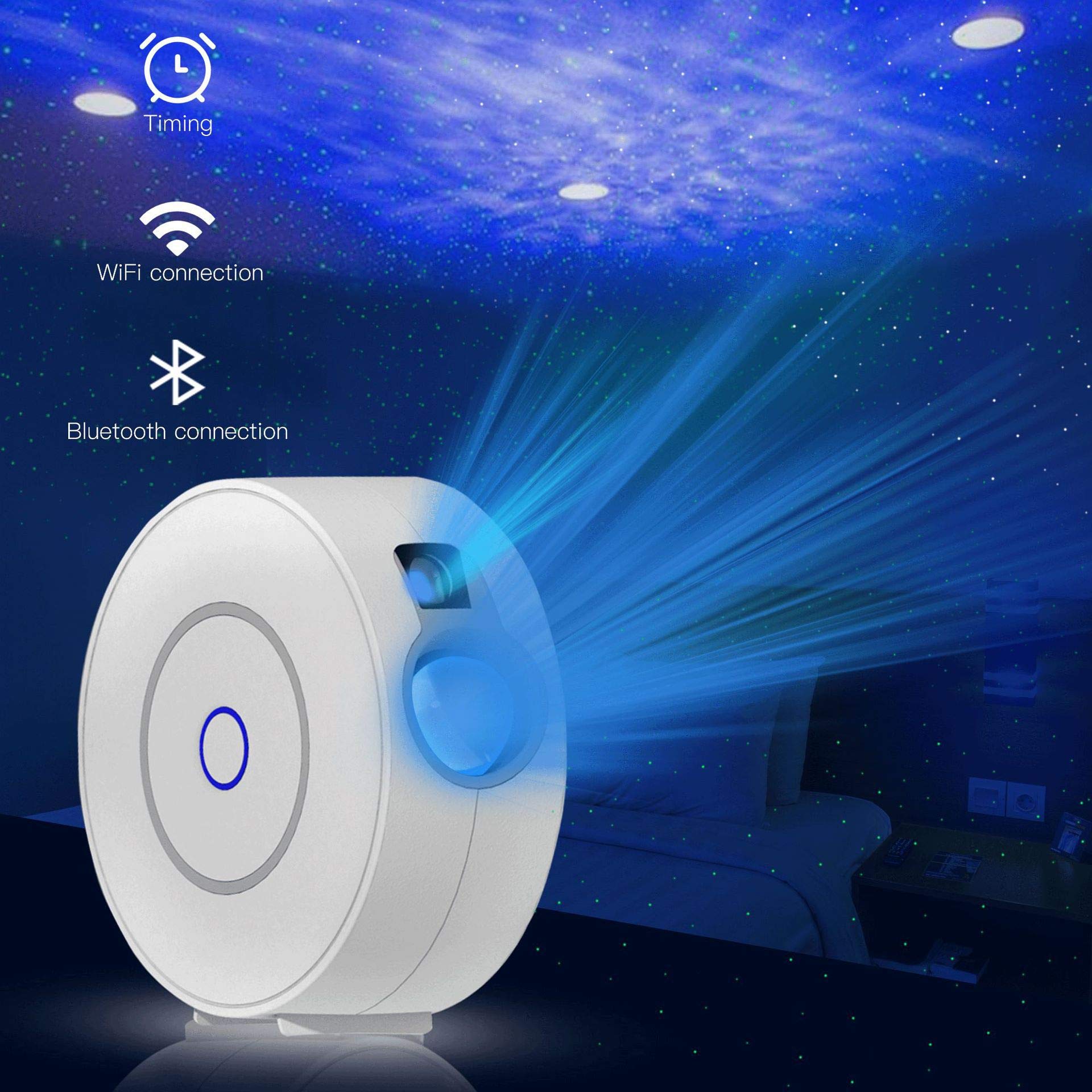 Inteligentny projektor gwiazd WiFi, lampka nocna LED, gwiaździste niebo, praca z Alexa, aplikacja i sterowany głosem, do pokoju gier, sypialni, kina domowego, dekoracja, prezenty walentynkowe