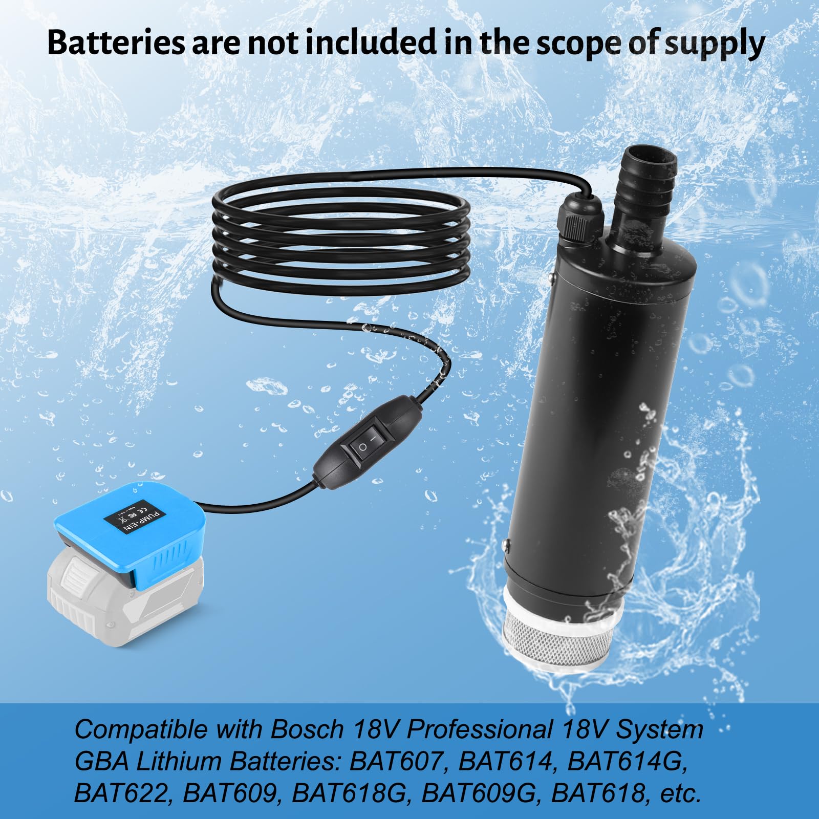CPROSP Pompa Sommergibile Portatile, Compatibile con Batteria Bosch GBA da 18 V (Senza Batteria), 30L/min Pompa di Trasferimento, per Piscina, Giardino, Acquario, Stagni, Campeggio
