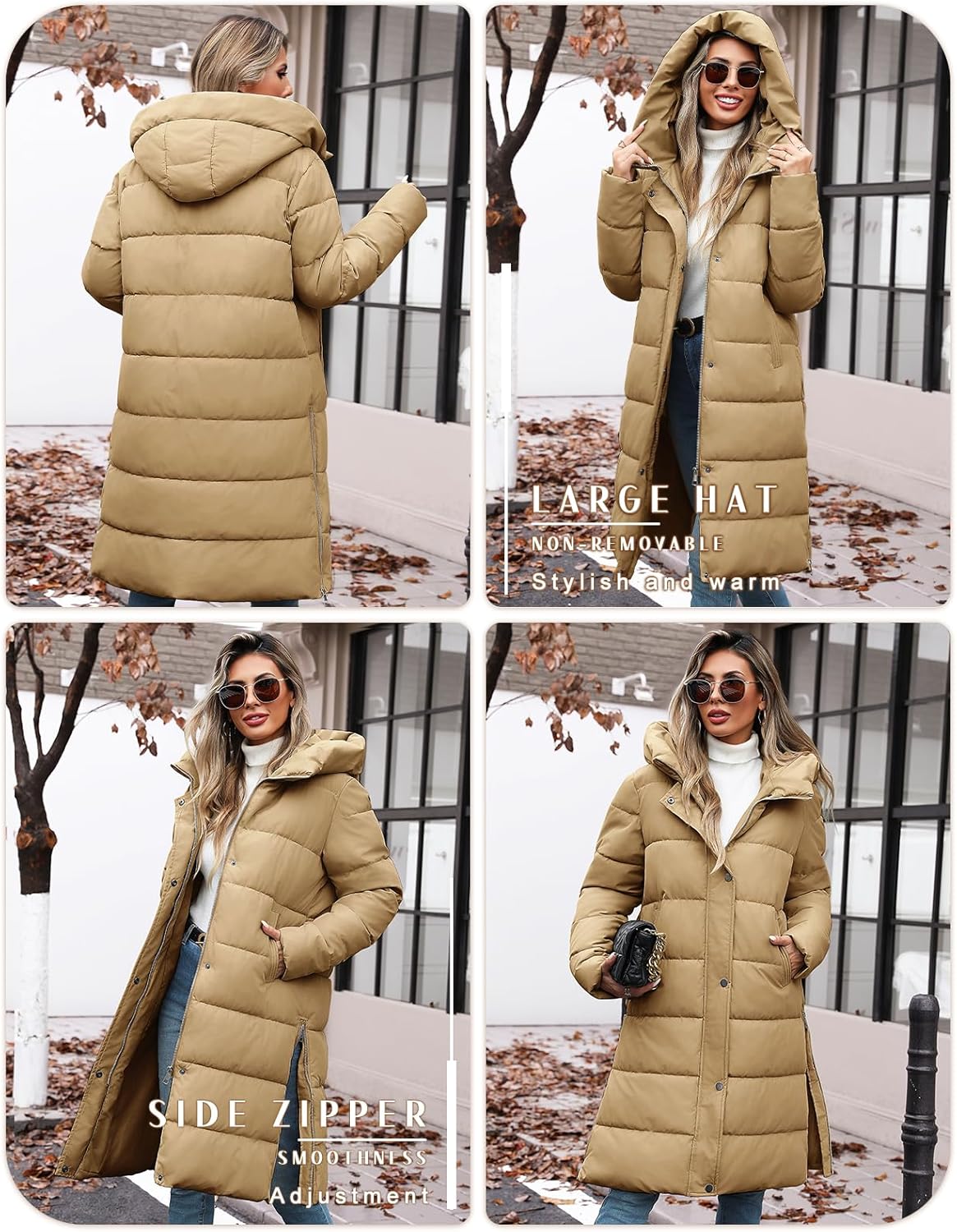 Jyanl Womens Winter Long Puffer Coat Thicken Ladies Quilted Jacket Puffy Padded Zip Hood Parka Side Zipper Trendy 2026 - Image 9