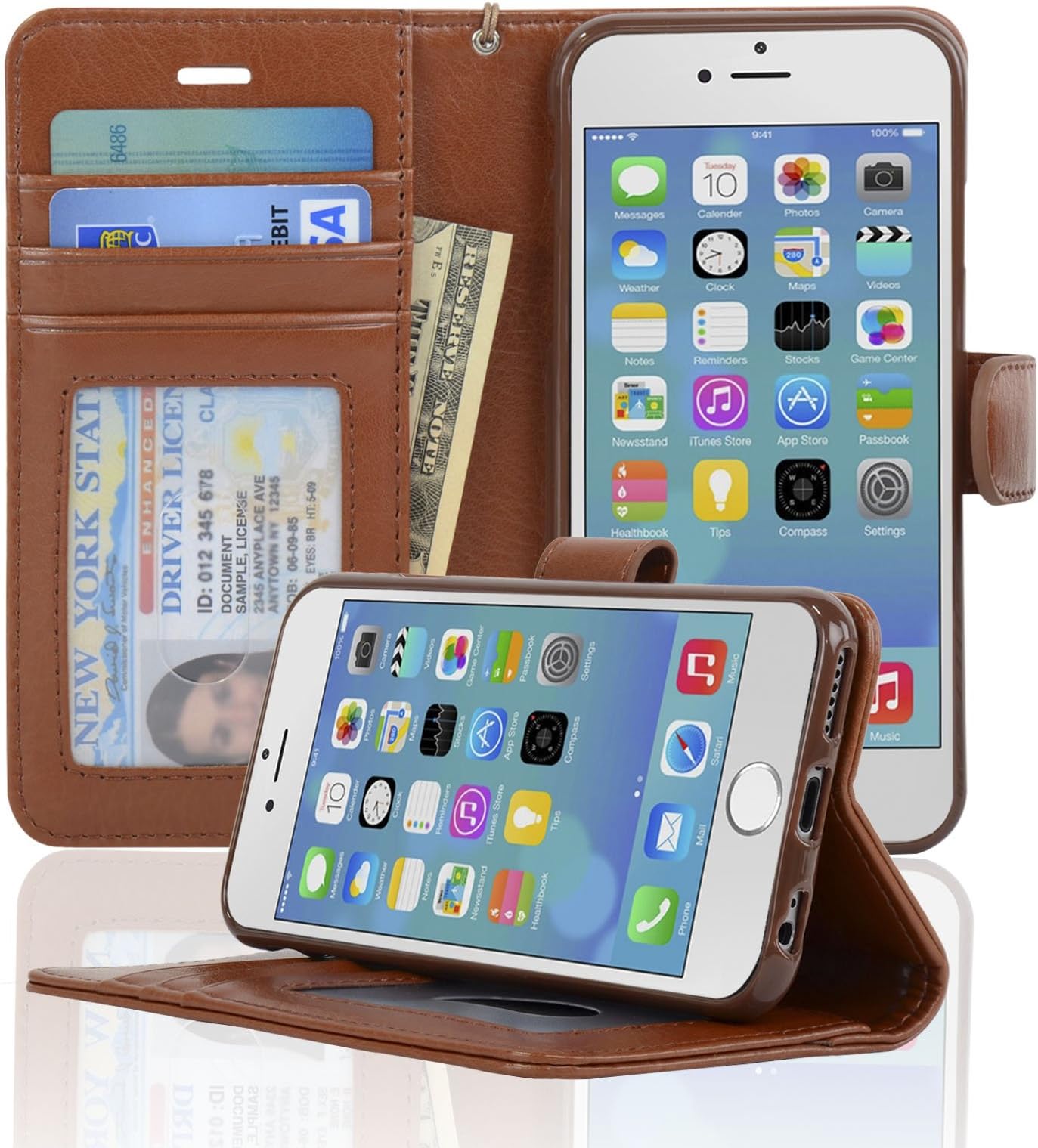 Navor Protective Flip Wallet Case for iPhone 6/6S [4.7 inch] - Brown (IP6OBR)