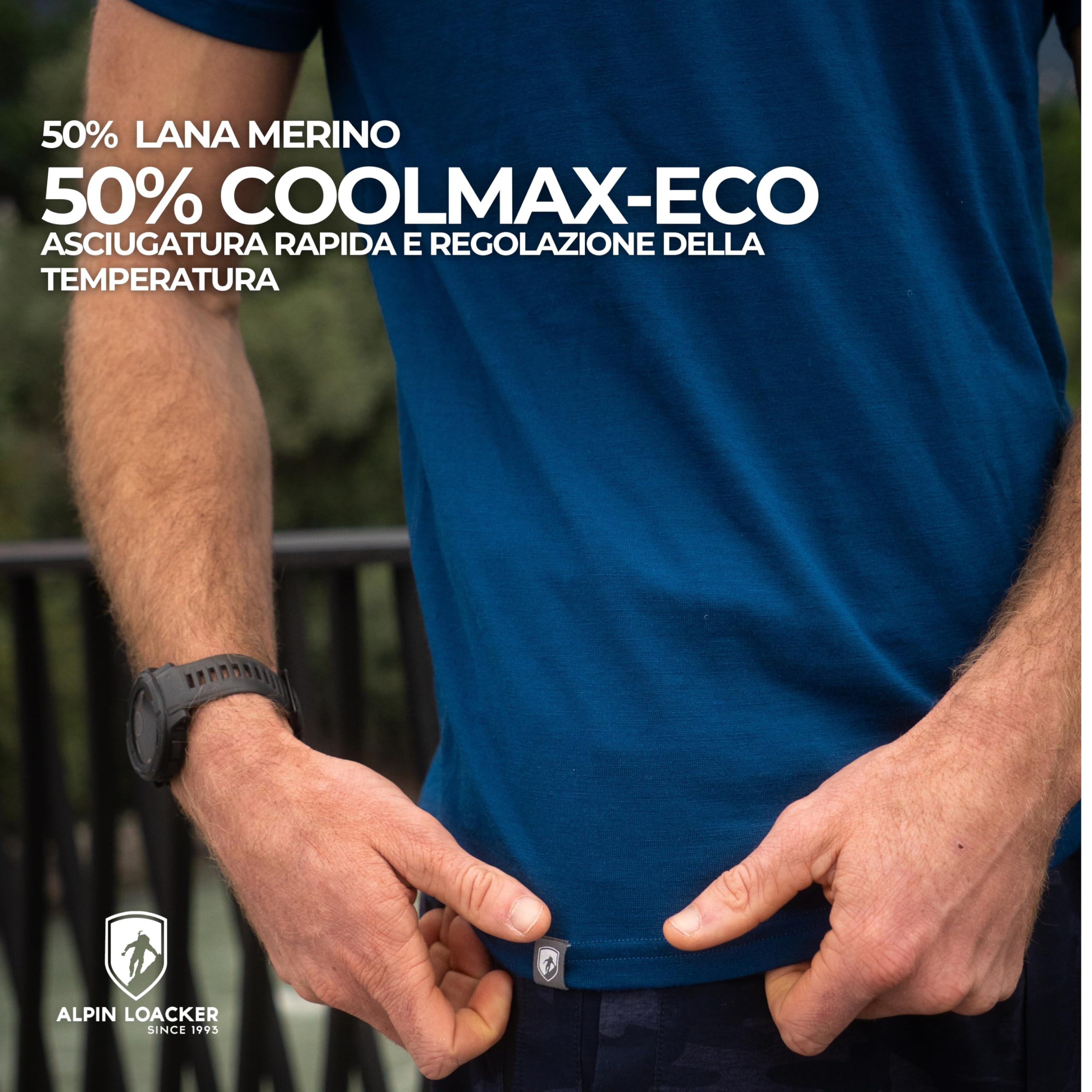 ALPIN LOACKER Coolmax - Maglietta da Uomo in Lana Merino a Maniche Corte, 150 g/m2, Anti-Sudore, Traspirante