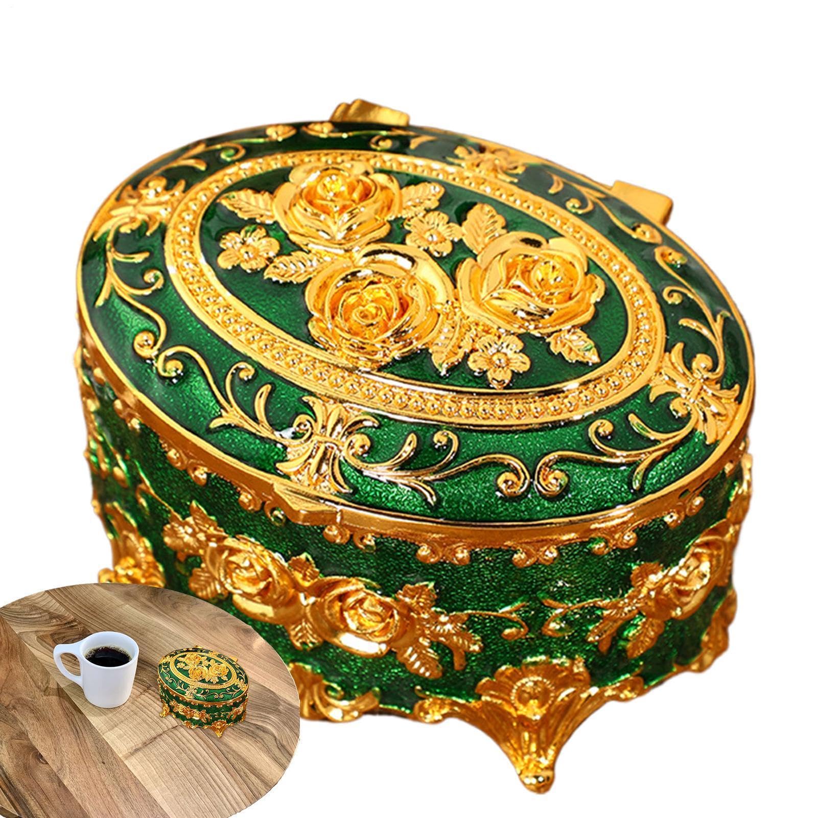 Organizador de anillos con flores de rosa joyero ovalado retro para pendientes
