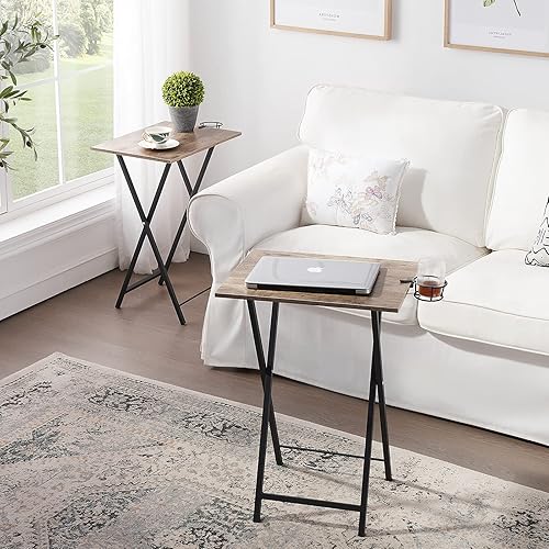 Miniatura 28 de VECELO Bandeja plegable de TV para comer, juego de 2, mesa portátil para cena/merienda con portavasos para sofá, sala de estar y espacio pequeño,