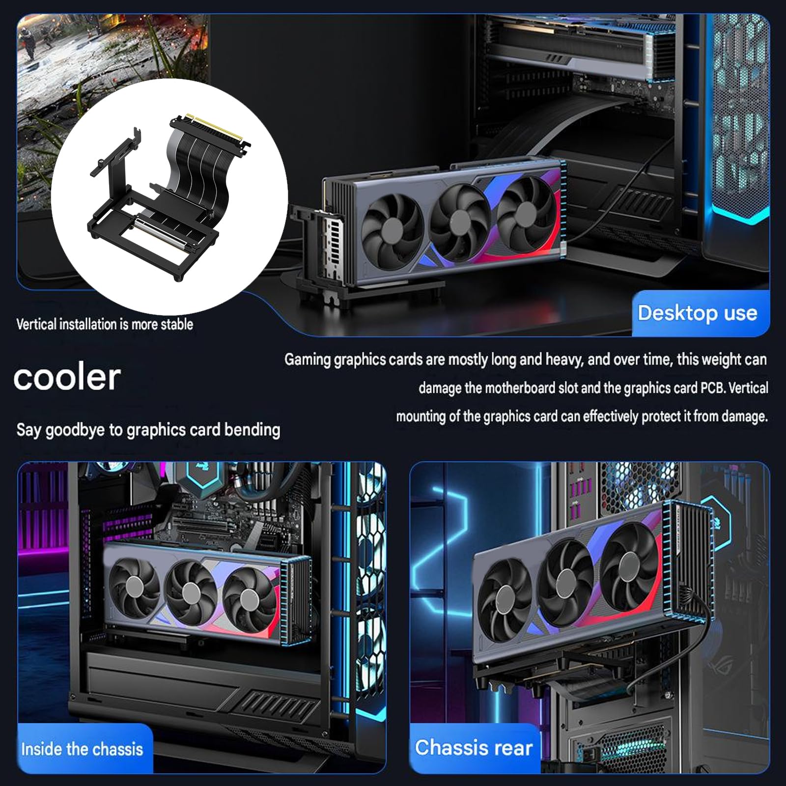 Computer Build - Soporte vertical para tarjetas gráficas (con cable