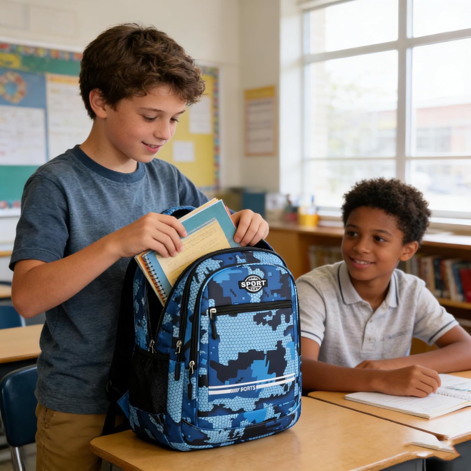 Blue Boy's schoolbag Teenage Middle School Students Bookbag Big Student Laptop Backpack For College Women Middle High School Teen Girls Bookbag Travel Daypack
