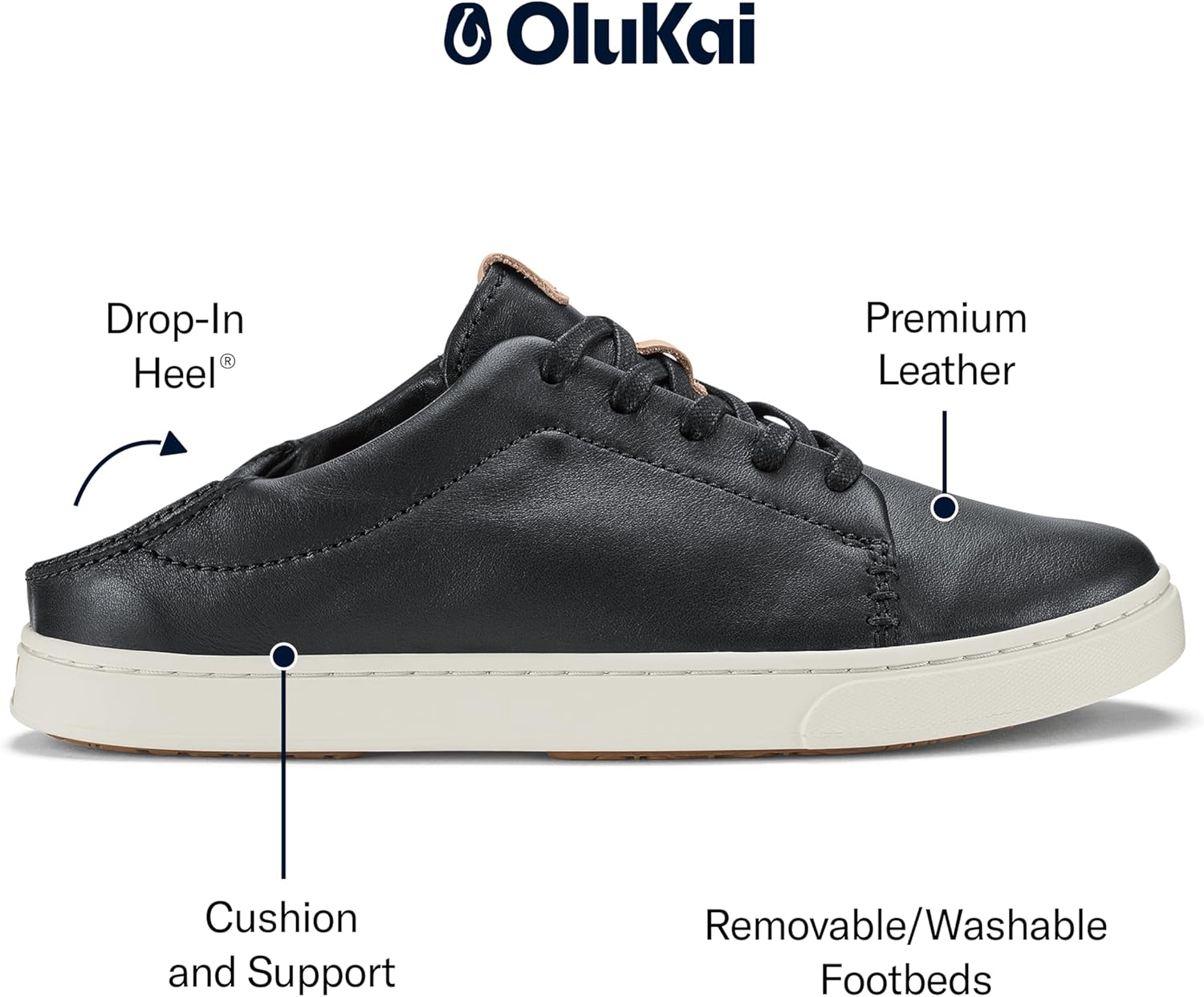 OLUKAI Pehuea Li 'ILI Women's Everyday Leather Sneakers, Casual & Versatile Shoes with Drop-in Heel, Soft & Premium Materials, All-Day Comfort & Support - Image 3