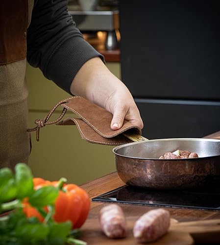 Miniatura 8 de Angus Stoke Agarraderas hechas de cuero de búfalo  Hecho a mano, resistente al calor y doble capa  Soporte para almohadillas calientes Fran (marrón,