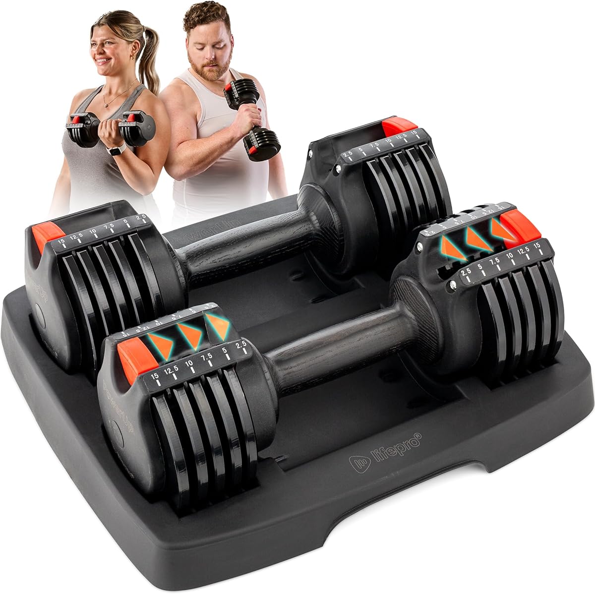 Lifepro Adjustable Dumbbells Set - 5in1-15lb 25lb 43lb 55lb weights Set & Single with Rack - Quick Adjust, Secure Grip - Compact Hand Weights for Men Women Home Gym