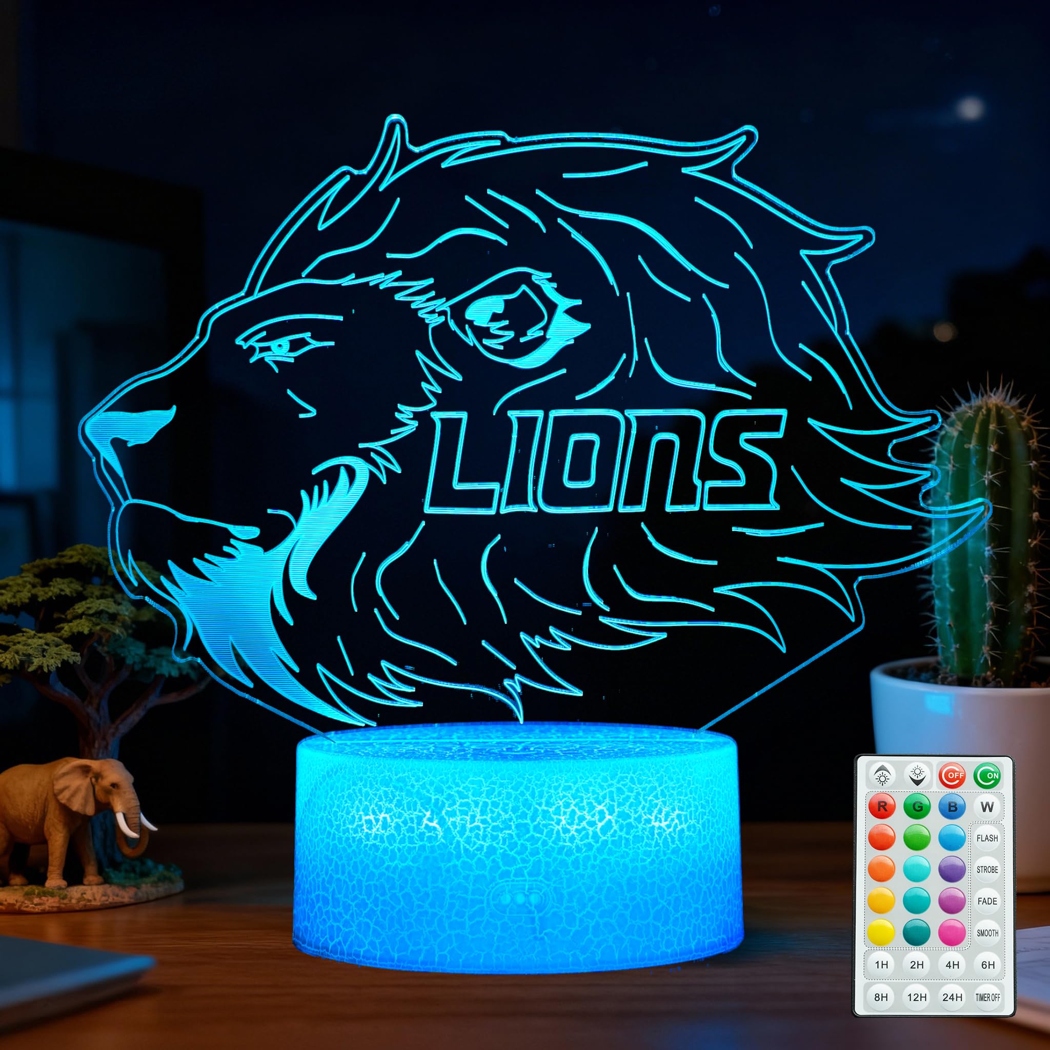 Lion Gift, 3D Night Light, 16 Colors Changing, Remote Control with Timer, RGB Flashing Mode and Dimmable, Lion Lamp for Christmas Birthday Decor