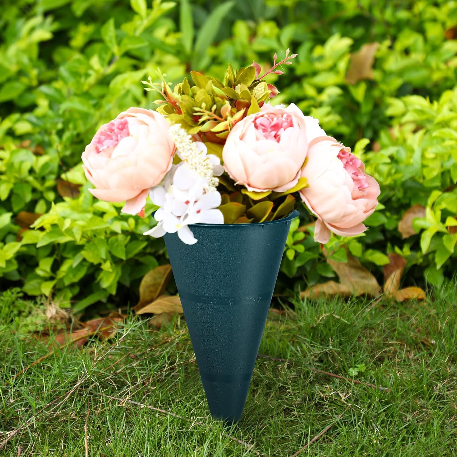 BBTO 6 Sets Large Cemetery Vases for Grave with Spikes and Foam Inserts, Memorial Grave Vases Cemetery Decoration Flower Holder for Fresh and Artificial Flowers(Cone)