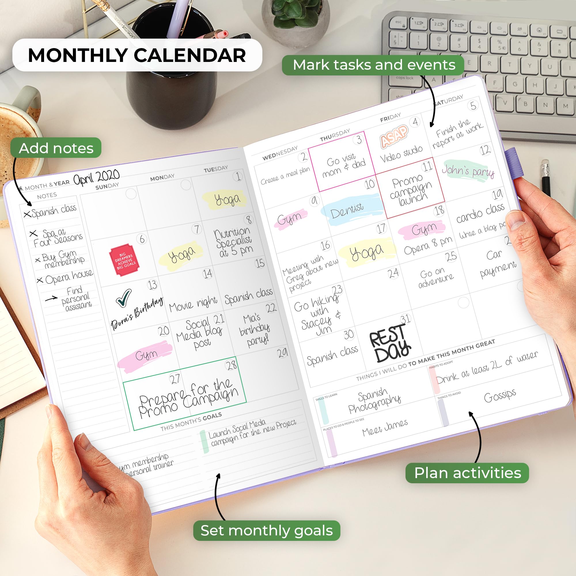 Clever Fox Planner PRO Schedule – Undated Weekly & Monthly Life Planner with Time Slots, Appointment Book & Daily Organizer, A4 (Lavender)