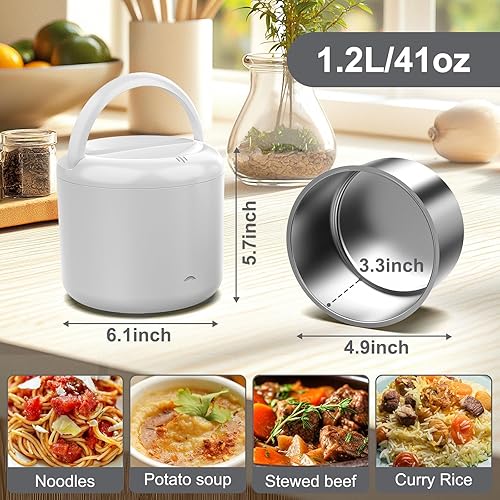 Miniatura 5 de Fiambrera eléctrica calentadora de alimentos, 1.2L41 onzas para adultos, calentador de alimentos portátil de 12 V24 V110 V para automóvil, camión,