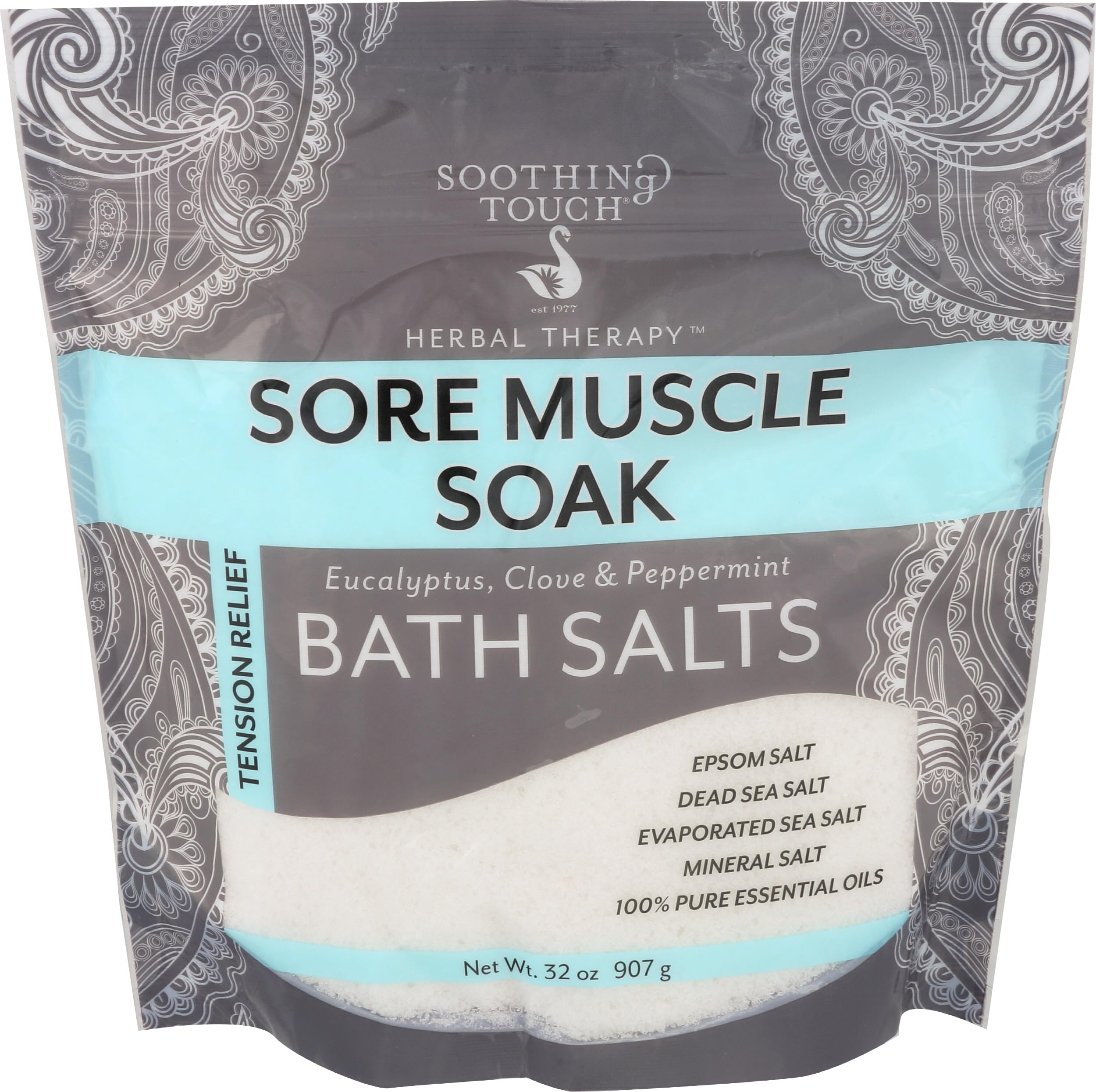 Tension Relief Sore Muscle Soak Bath Salts Eucalyptus Clove & Peppermint, 32 Oz