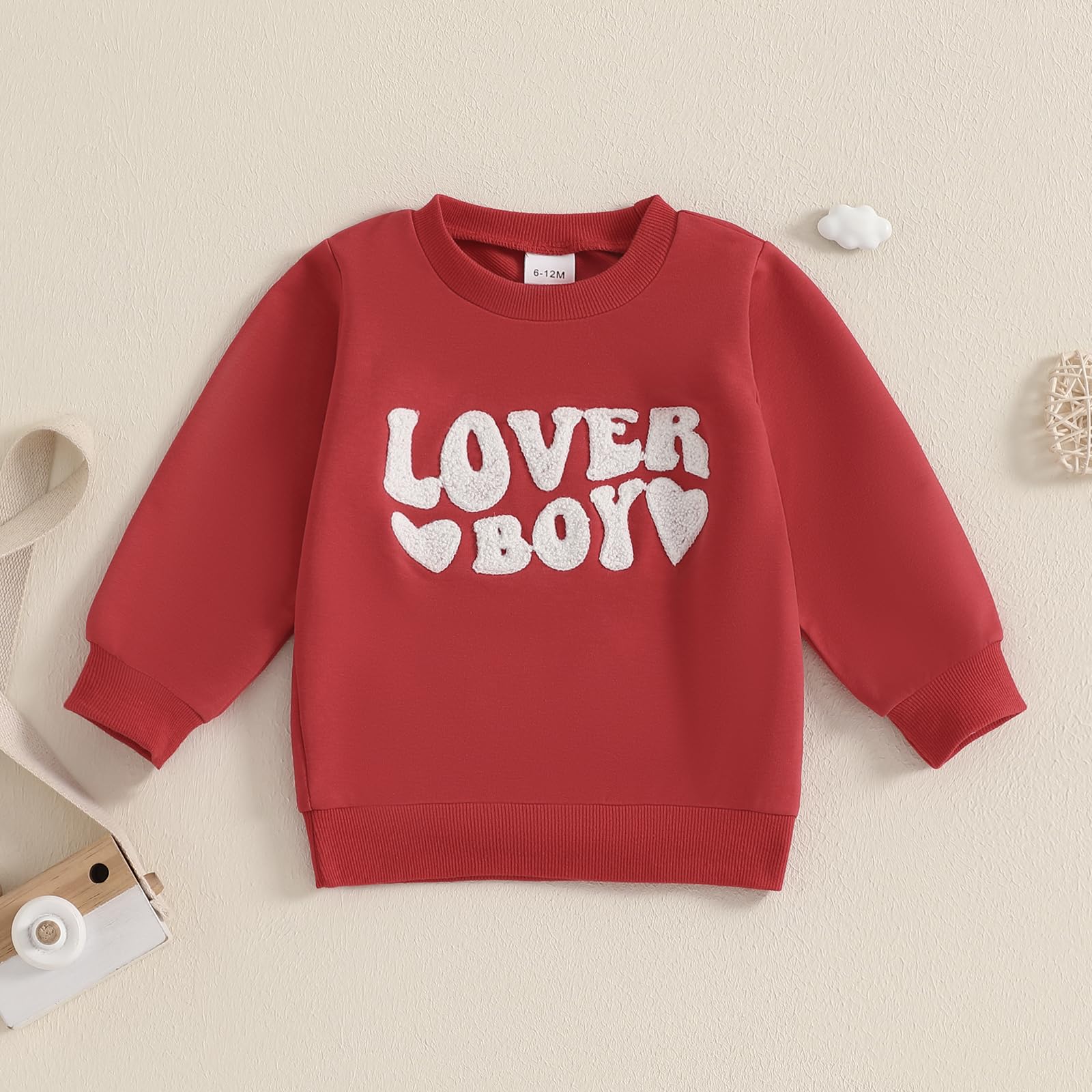 JLKGICF Toddler Boy Girl Valentines Day Shirt Letter Embroidery Sweatshirt Long Sleeve Pullover Tops Kids Valentines Outfits (Lover Boy Red, 2-3 Years)