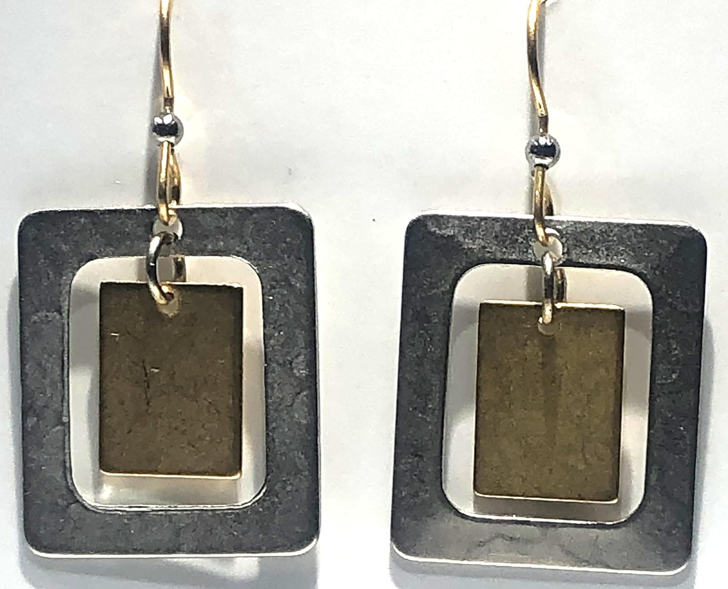 Silver Forest Hammered Rectangle Duo Pierced Earrings NE-2401 - Image 3