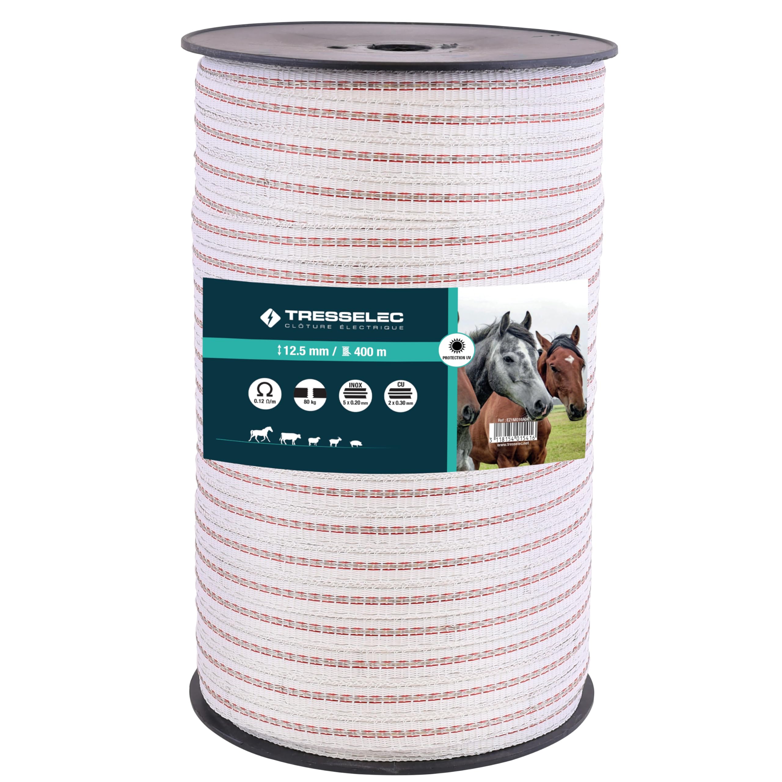 Nastro ZZ per Recinto Elettrico 12,5 mm - 5 fili in acciaio inox 0,20 mm e 2 fili in rame 0,30 mm - Bobine da 200 m/400 m - Ideale per recintare cavalli, mucche, pecore e capre