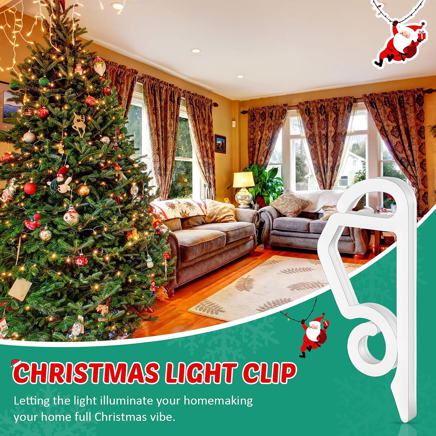 Jetec Christmas Light Clips Gutter Hooks for Outdoor Plastic Seasonal Weatherproof Holiday Light Clips for Xmas Roof Tree Outdoor Hanging Decoration