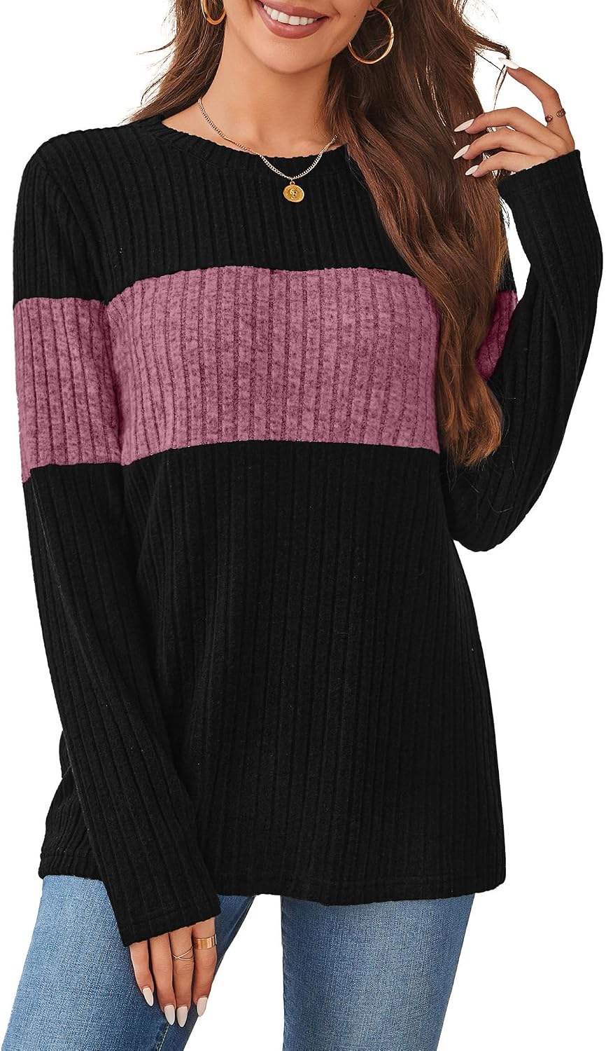  Womens Sweaters Trendy Color Block Tops Long Sleeve Shirts Fall Outfits Early Fall Fashion 2026 Winter Clothing thumbnail