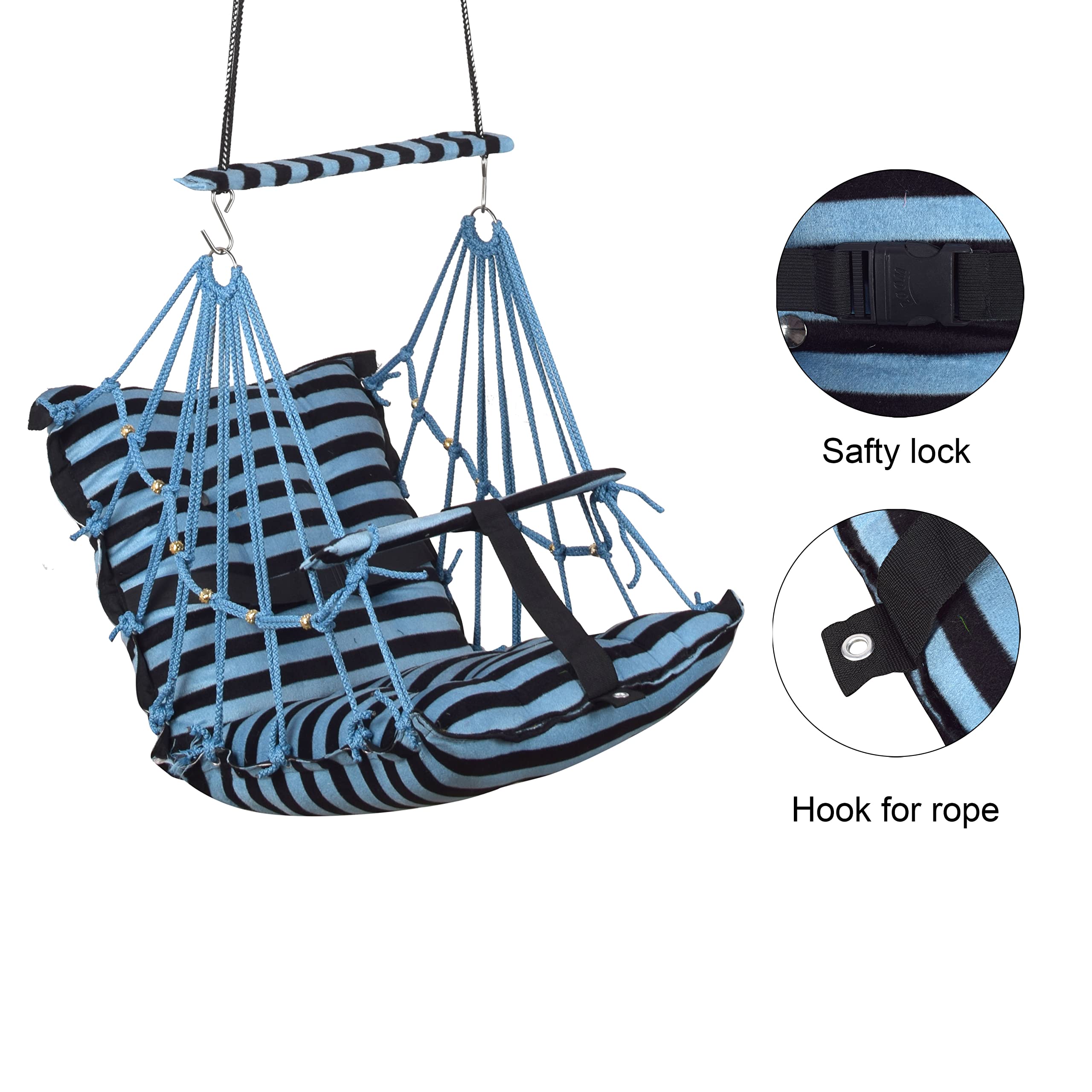 BOFFLE® Cotton Swing Chair for Kids Baby's Children Folding and Washable1-3 Years with Safety Belt/Home,Garden Jhula for Babies|Swing for Kids | Seat and Back Side 16x16 inch 2