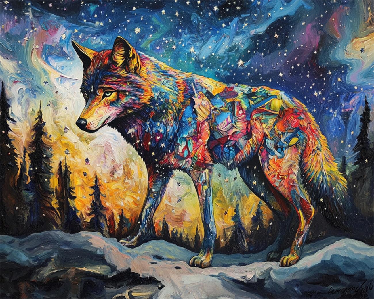 RKFLGEW DIY Seed Bead Embroidery Kits Mountain Wolf 40x50cm