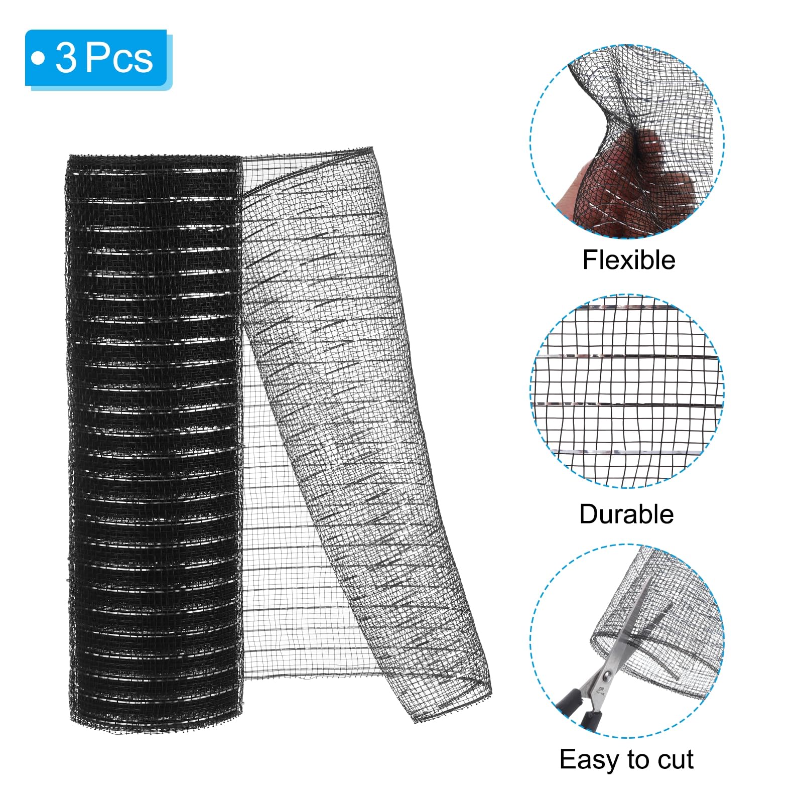 PATIKIL 3pcs Black Solid Foil Mesh Decorative Ribbon, 10 Yards x 10 Inch for Christmas & New Year Decorations - Image 3