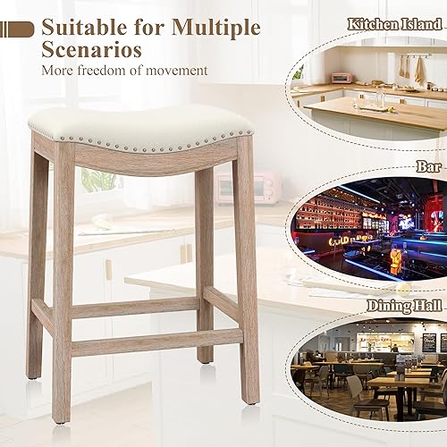 Miniatura 9 de ABET Juego de 3 sillas de bar con altura de mostrador, taburetes de bar de 27 pulgadas con patas de madera y reposapiés integrado, asiento de silla