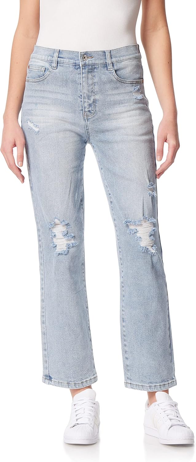 WallFlower Womens Fearless Curvy Straight Denim Super High-Rise Insta Vintage Juniors Jeans