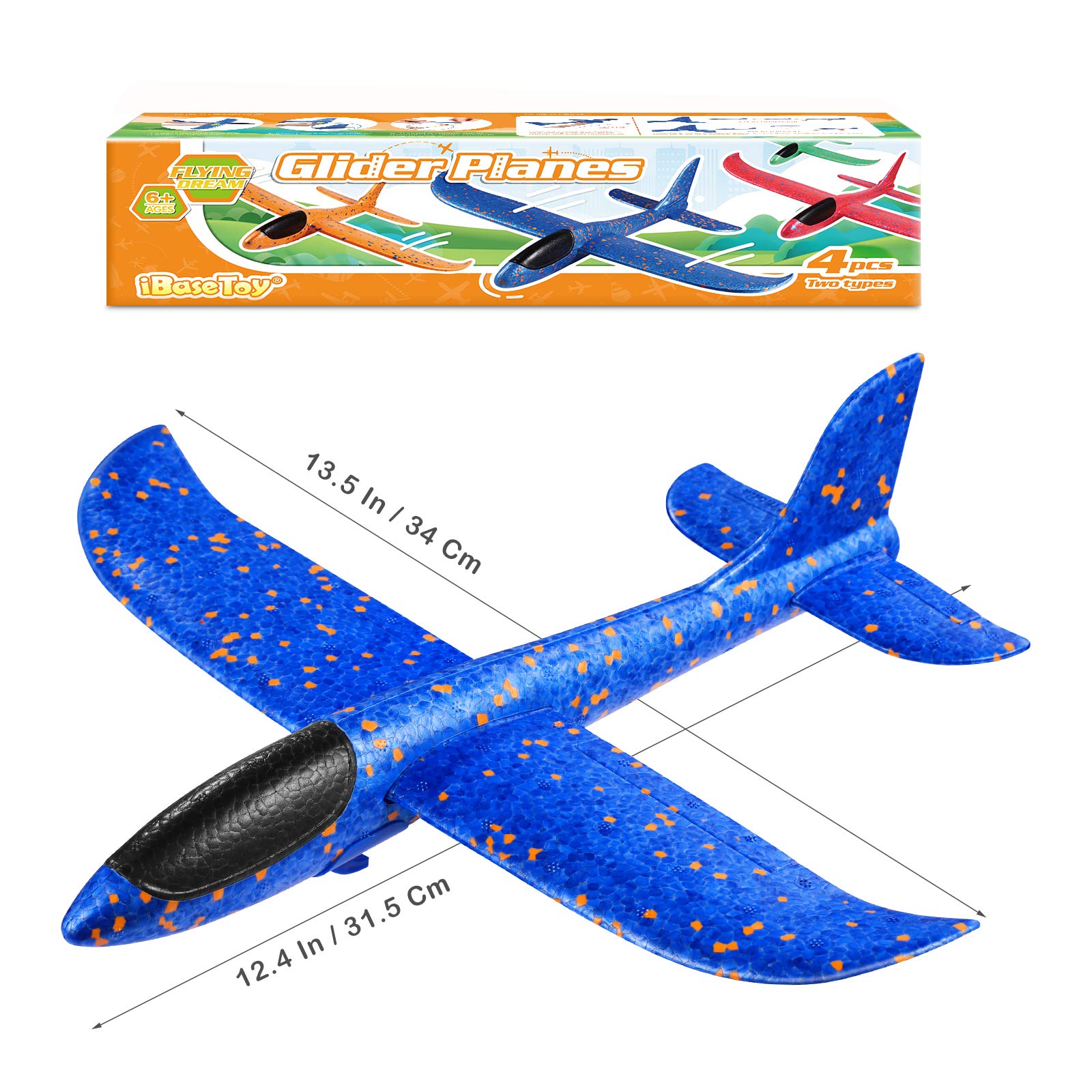 iBaseToy Foam Airplanes for Kids Airplane Toys, Throwing Glider Plane