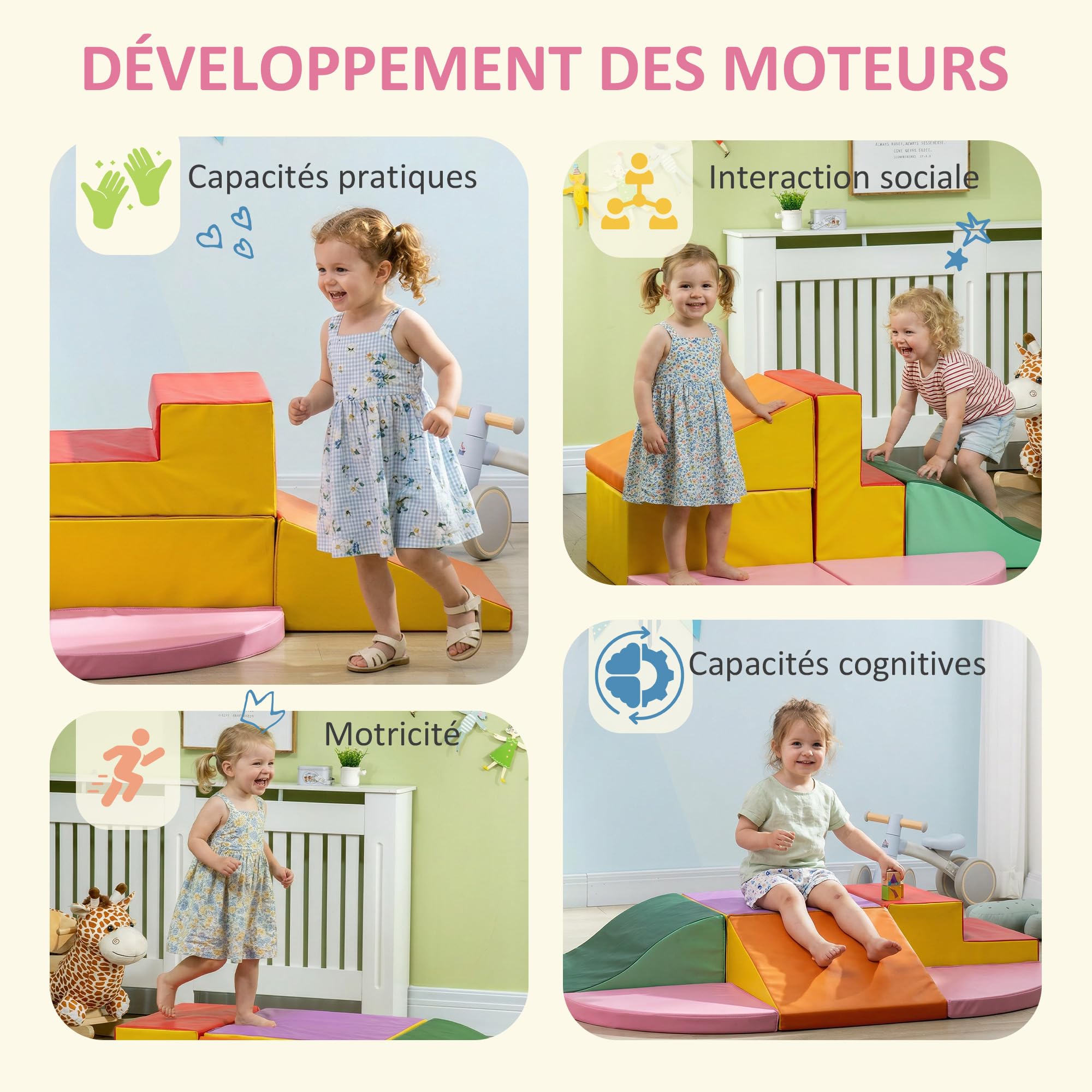 HOMCOM 6 klocków z pianki XXL dla dzieci moduły motoryczne - zabawki edukacyjne - ścieżka motoryczna dla dzieci certyfikowane normy EN71-1-2-3 przeszkoda pianka EPE powłoka syntetyczna