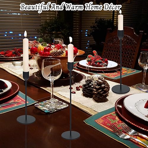 Miniatura 7 de Portavelas alto negro, portavelas decorativo para bodas, cenas, fiestas, se adapta a velas de 34 pulgadas de grosor y velas LED (juego de 18)