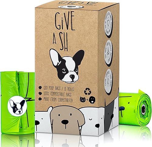 Bolsas compostables para excremento de perro certificadas al 100% para el hogar - 10% para caridad - Cumple con ASTM D6400 y EN 13432 - 120 bolsas
