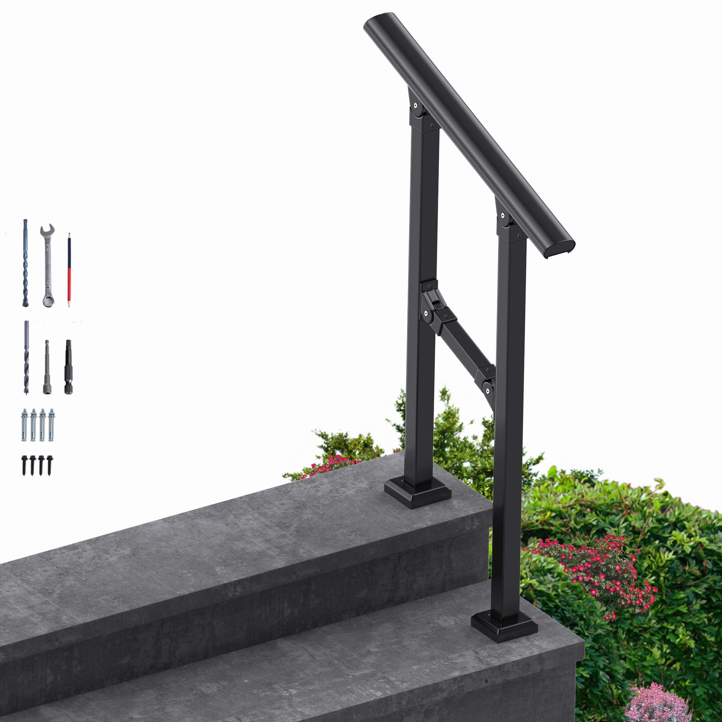 2 Steps Handrail for Outdoor Steps, Premium Aluminum Alloy Railing Set, Porch Railing Kit,Free Installation Kits Included, Used Under Harsh Weather Conditions,Rust Free, for 1-2 Steps