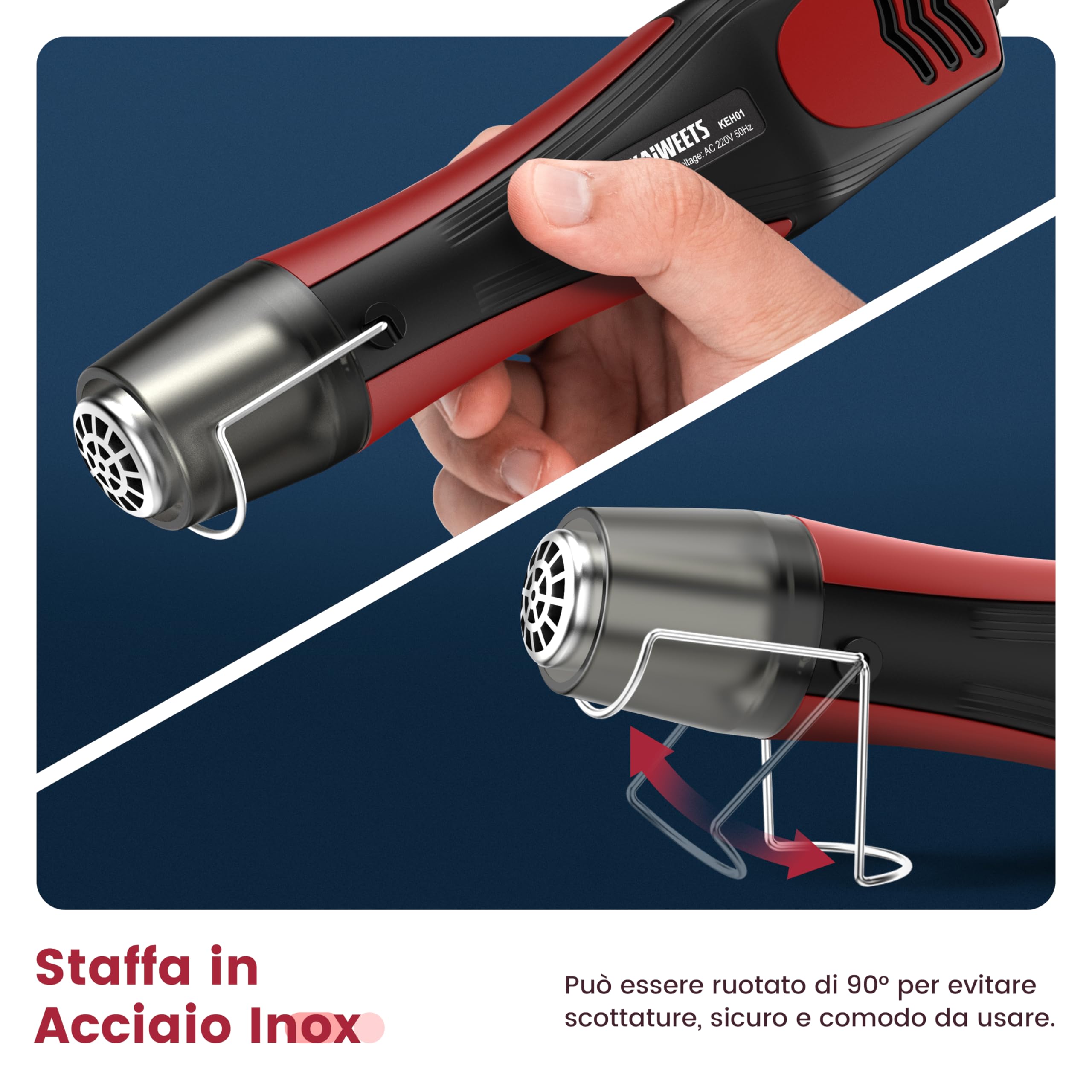 KAIWEETS 450°C Pistola Termica, Con Ugello In Acciaio Inox, 450W Pistola Aria Calda, Con 2 Temperatura, Protezione da Sovraccarico, Per DIY, Film Termoretraibile, Guaina Termorestringente (rosso)