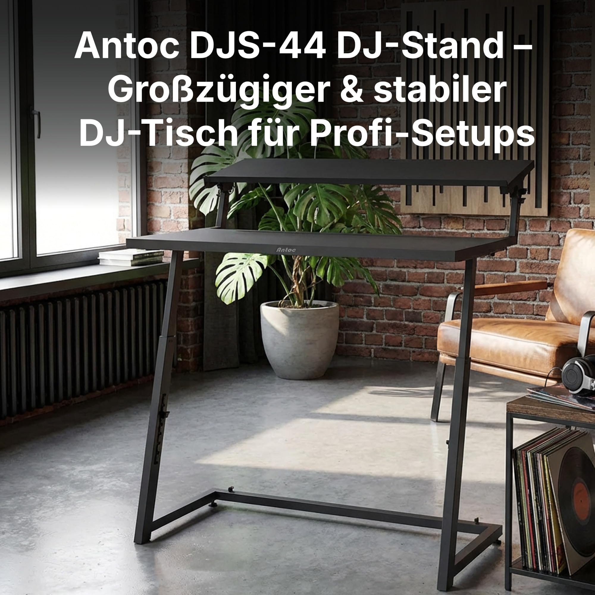 Antoc DJ-Stand DJS-44 - Black - DJ Pult/Tisch mit extra breiter Laptopablage
