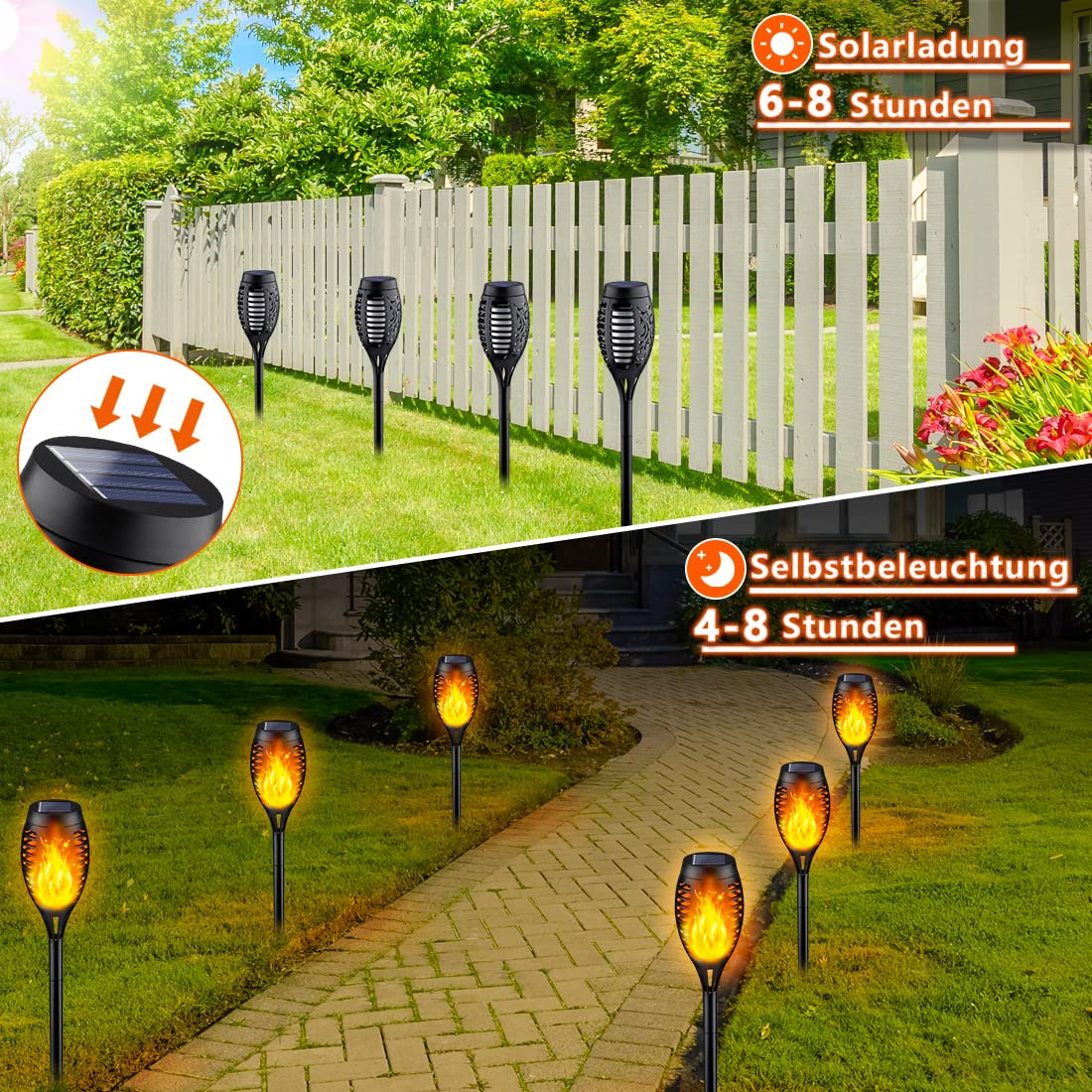 6Stück Solarlampen für Außen Garten, Solar Fackeln für Außen Flackernd, Solarleuchten für Außen Gartendeko, Gartenfackeln für Draußen, Solar Gartenleuchten für Außen LED Gartenbeleuchtung Solar
