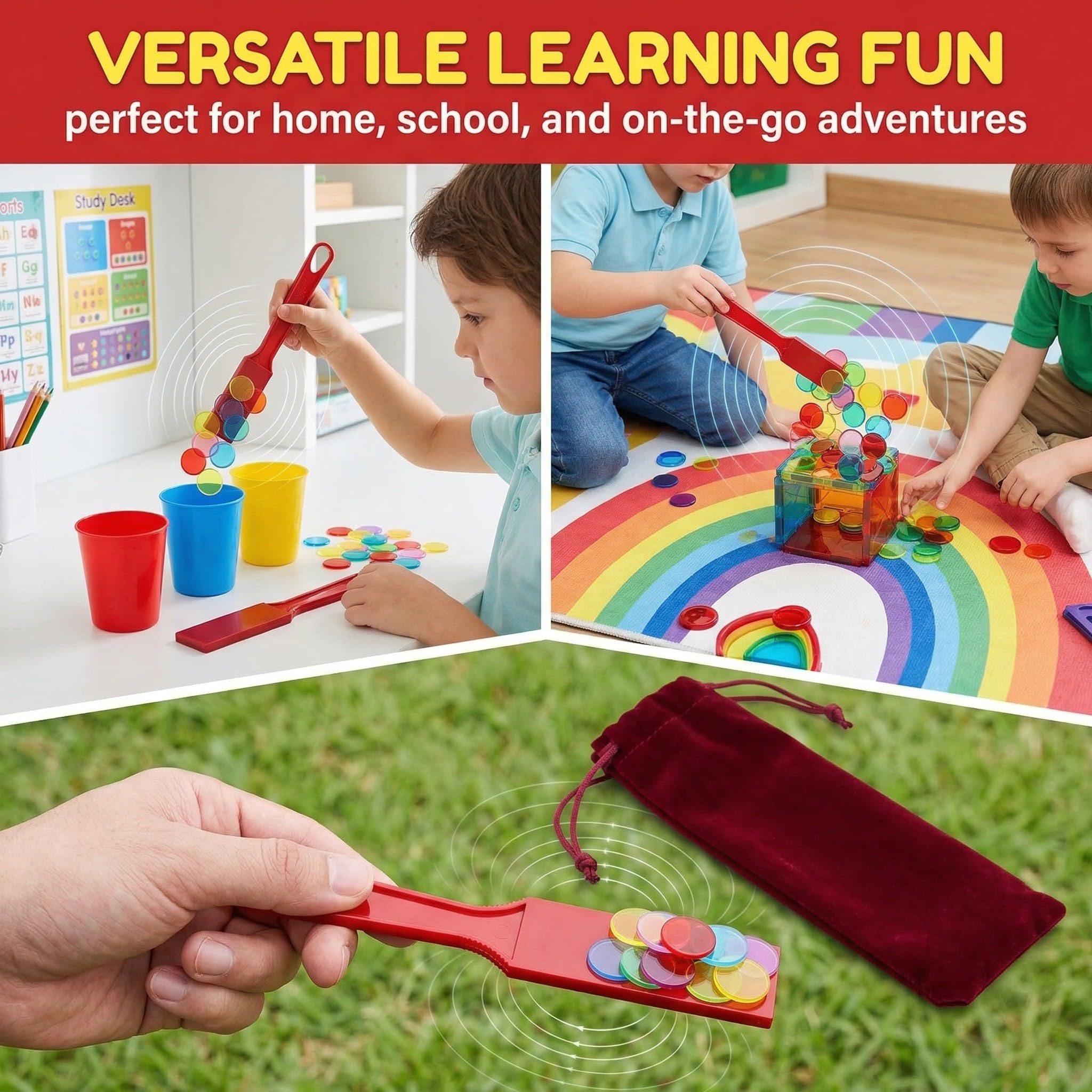 JYXNU pions en plastique transparent,Bâtons De Bingo Magnétiques, Kit de Bingo Magnétique - 1 Bâton Magnétique + 100 Jetons Loto - Jeu Éducatif pour Enfants et Accessoire Pratique de Stockage(Rouge) - 3