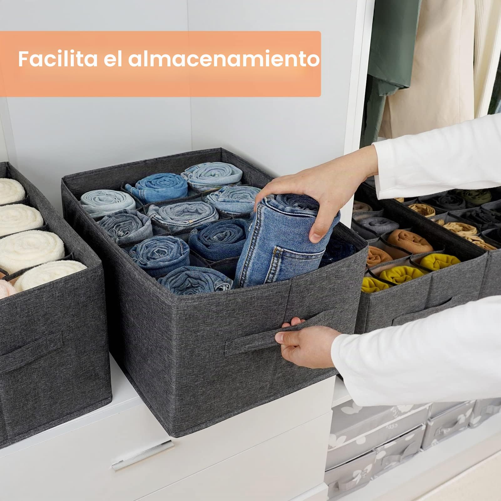 EASEVE 4 Piezas Armario Organizador Cajón Caja De Almacenamiento Para Ropa - 12 Celdas Cajones Sistema De Organización Armario Ropa Cajas De Almacenamiento Para Jeans, Pantalones, Toallas