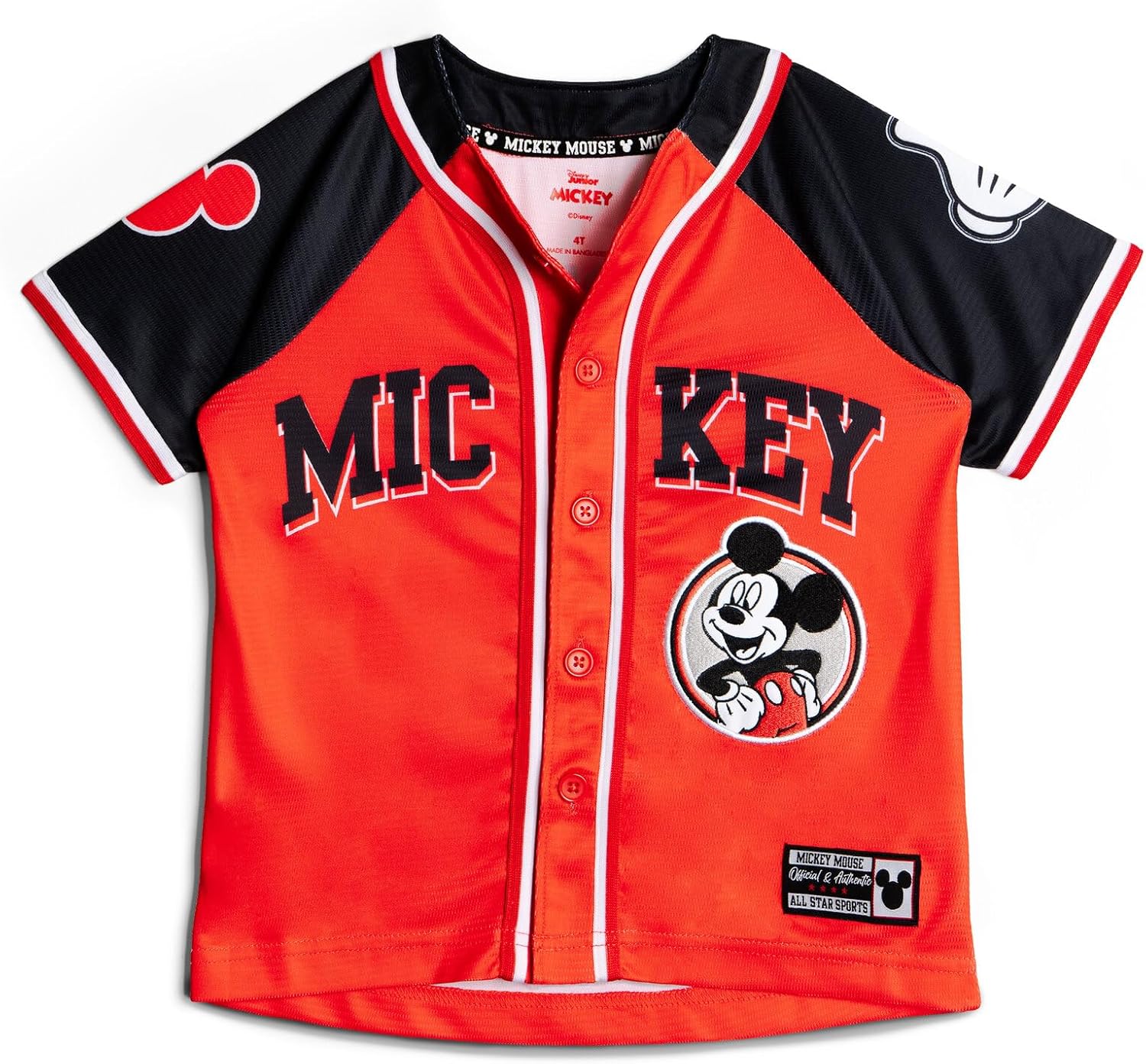 Disney Mickey Mouse Mesh Baseball Jersey Button Down Shirt Toddler to Big Kid Sizes (2T - 14-16)
