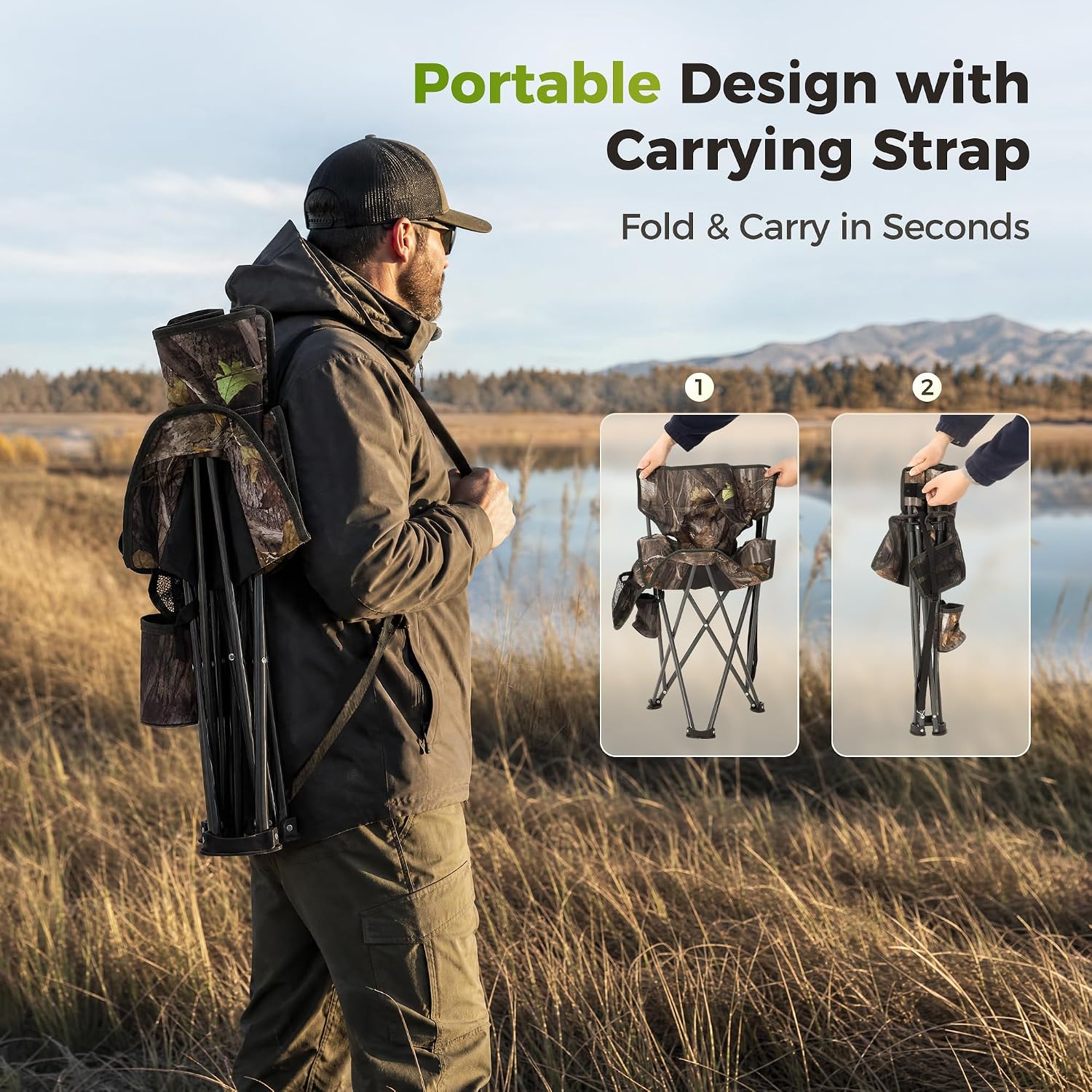 ALPHA CAMP Tripod Hunting Chair for Blinds for Hunting Camping Fishing | 2 Pack Hunting Blind Chairs Waterproof Hunting Seat with Backrest Oversized for Hunting Camping Fishing Supports 230 LBS