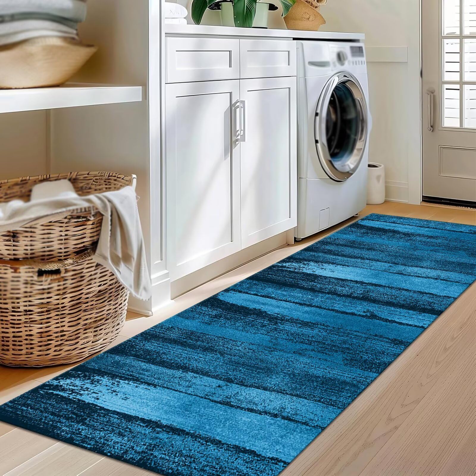 Tapis de Passage Couloir Tapis Cuisine Devant Evier Lavable Antiderapant 80X180CM Bleu Abstrait Tapis de Couloir Paillasson Interieur Absorbants et Résistants à la Saleté Entrée Tapis Salon Chambre