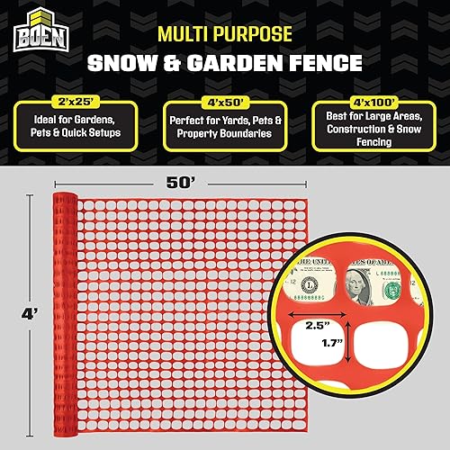 Miniatura 10 de BOEN Valla temporal verde de 4 x 50 pies, valla de nieve de malla, plástico, red de jardín de seguridad, barrera sobre el suelo, para ciervos,
