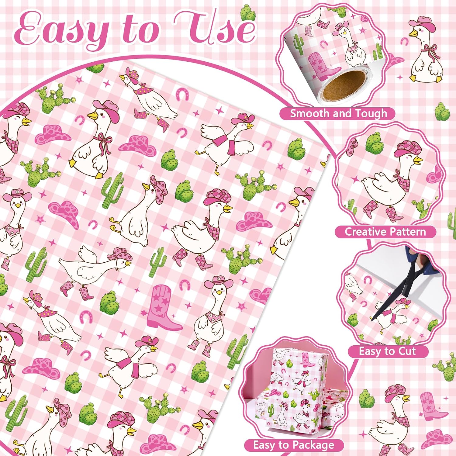 Liobelon Pink Western Silly Goose Wrapping Paper Roll,17 In. x 16.5 Ft. image 4