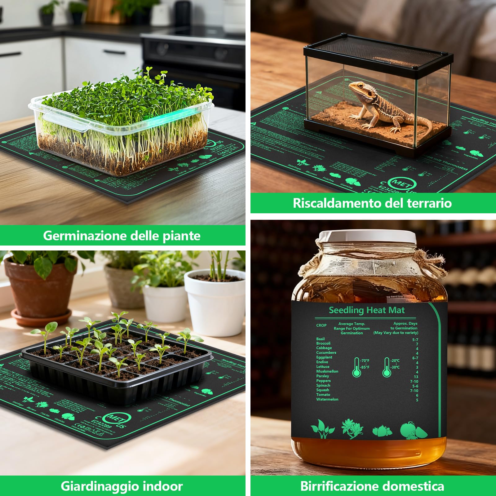 Tappetino Riscaldante per Piante con Termostato, Tappeto Riscaldante con Regolazione della Temperatura per Semenzaio Germinazione, Tappetino Riscaldante per Piantine (70W, 52x50cm)
