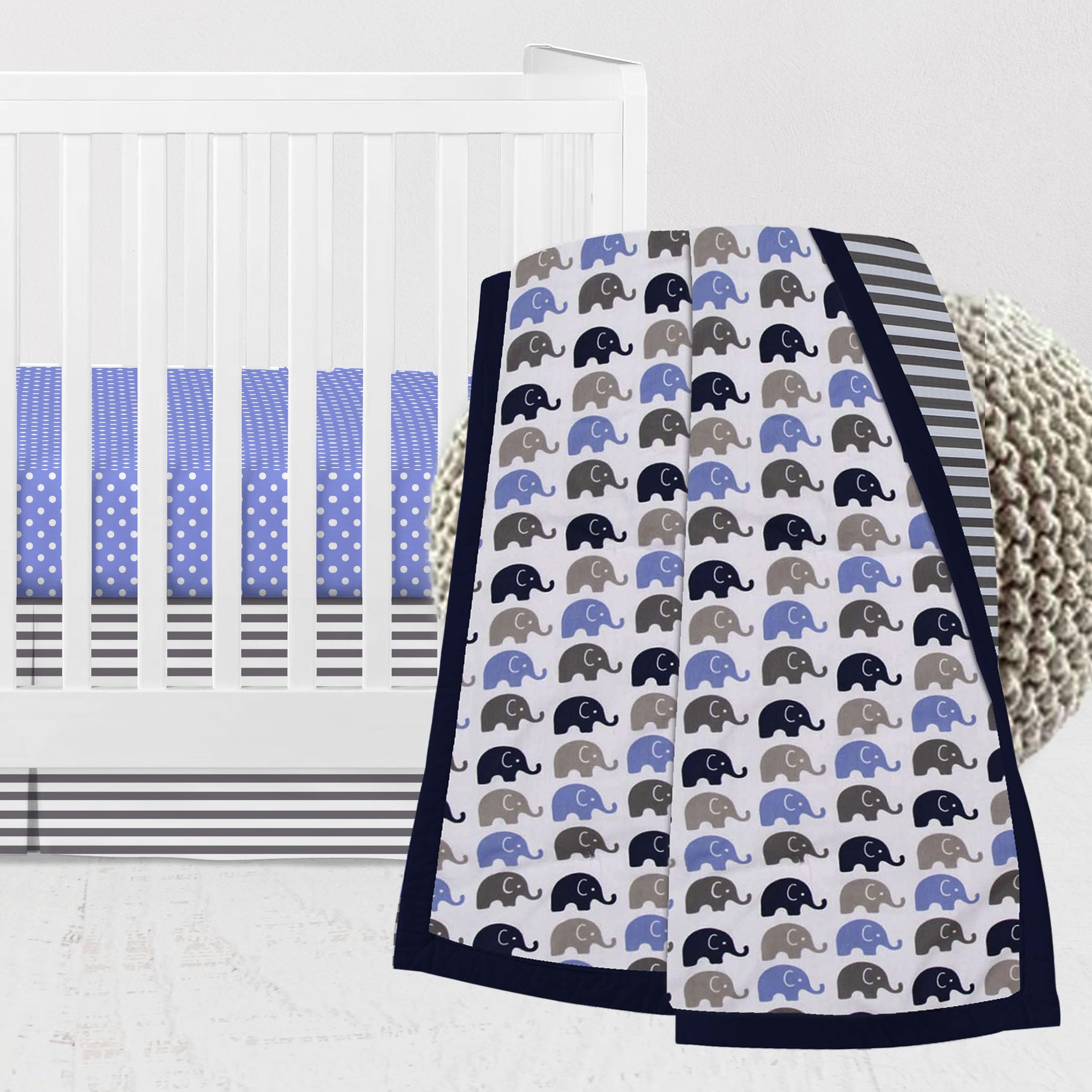 Bacati - Elephants Blue/Navy/Gray 3 pc Crib Bedding Set