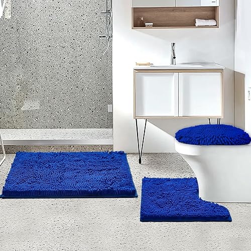 Miniatura 2 de Juego de 3 alfombras de baño de felpilla ultra suave, antideslizante y súper absorbente, parte inferior de PVC fuerte, lavable a máquina para baño,