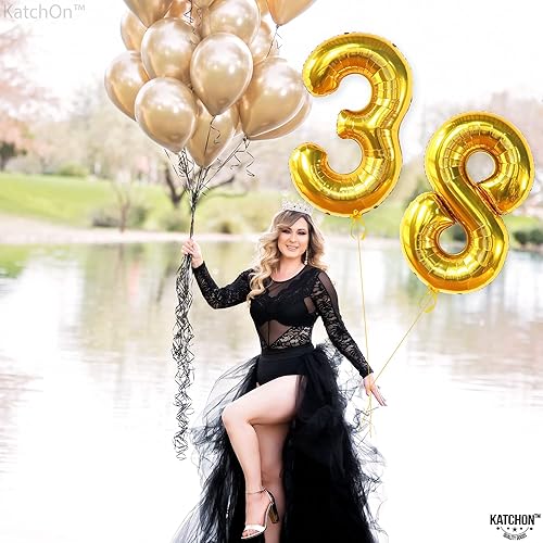 Miniatura 8 de KatchOn, Globos dorados gigantes del número 38, 40 pulgadas, globos dorados del número 38 para decoraciones de cumpleaños de 38 para mujeres y