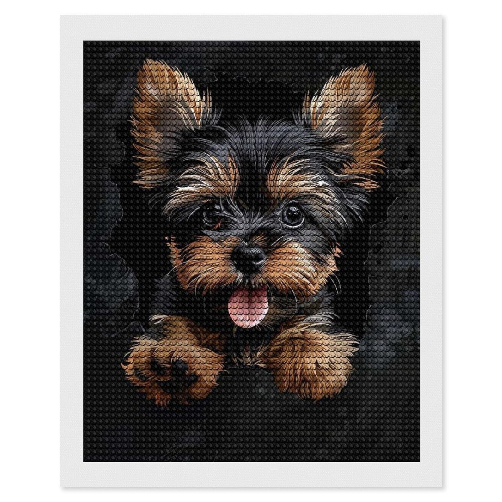 Junmoney Yorkshire Terrier(2) DIY Diamond Art Canvas Kit 16"x20", Adhesive Canvas, Easy to Enjoy, Farmhouse Decor, Festive Craft Gift