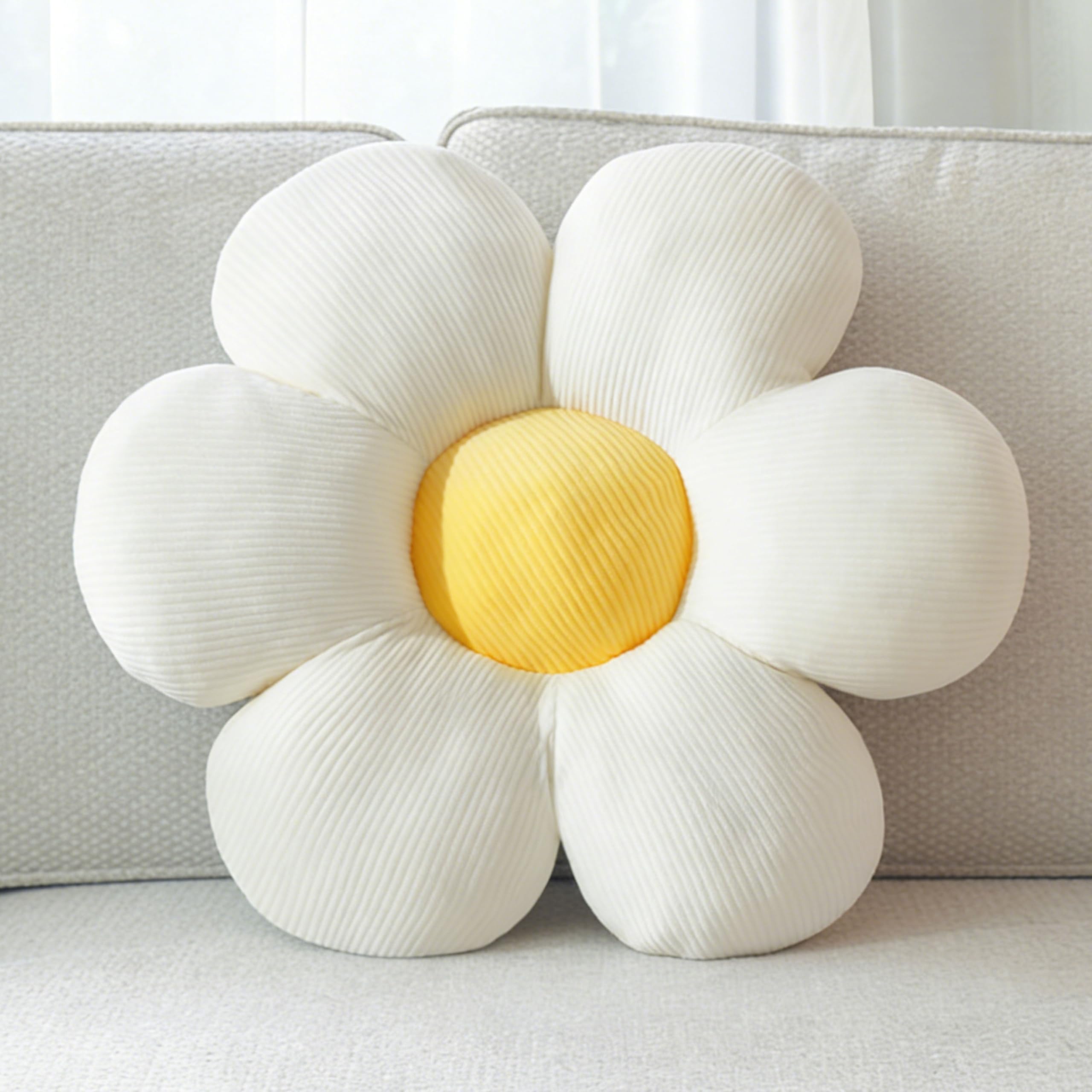 White Flower Pillow 20 inch Daisy Flower Shaped Pillow Aesthetic Decor Soft Plush Pillows Floor Seat Cushion Pillows for Sofa Bed Chair Couch