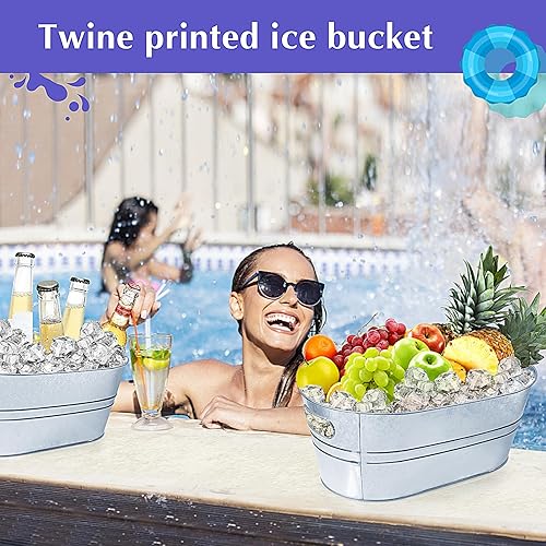Miniatura 4 de IKAYAS - Cubos de hielo de 4 galones para fiestas, cubeta de hielo de metal galvanizado con cuchara para cócteles, bares, mimosa, suministros de