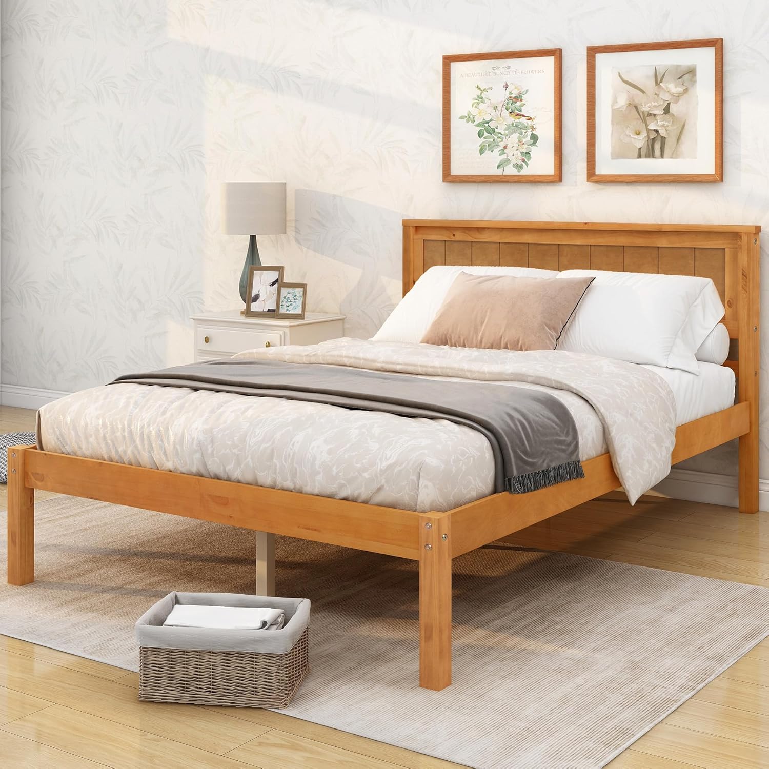 Wood Platform Bed, Bed Frame with Headboard, Wood Slat Support, No Box Spring Needed, Queen, Espresso